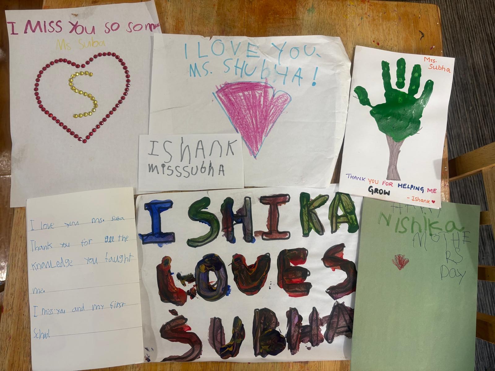 Student artwork and cards for Ms. Subha